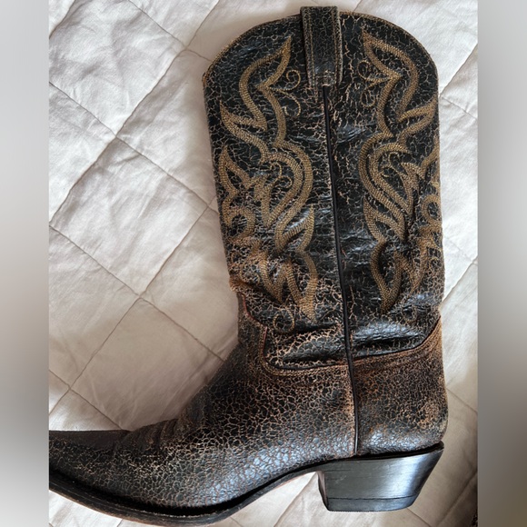 Vintage Buffalo Unique All Over Crack Effect Leather Cowboy Western Boots -M 40 - Picture 5 of 11